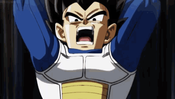a close up of a dragon ball z character screaming with his mouth open