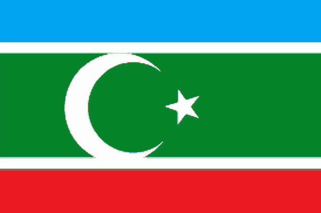 a green and red flag with a white crescent moon and a star