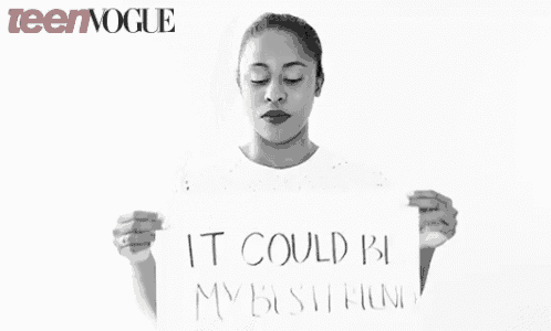 a black and white photo of a woman with teenvogue written on the bottom
