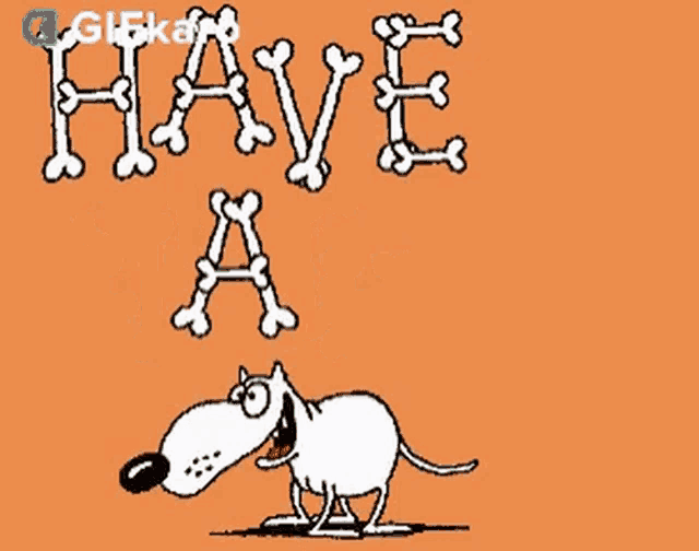 a cartoon of a dog with the words happy birthday written in bones