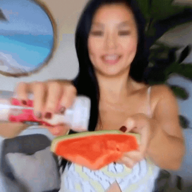 Putting Salt On Watermelon Tinger Hseih GIF - Putting Salt On Watermelon Tinger Hseih Dashofting GIFs