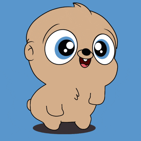 a cartoon of a baby bear with big blue eyes