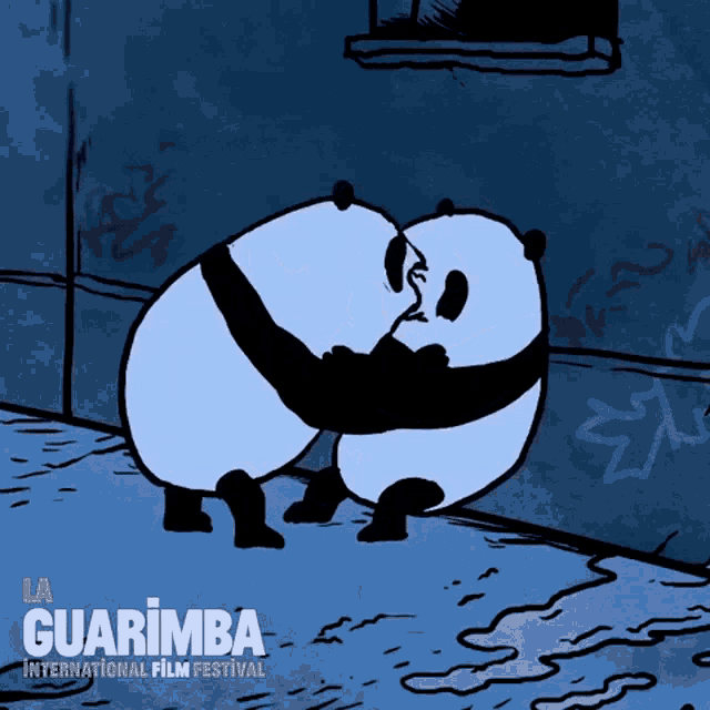 a poster for la guarimba international film festival shows two panda bears hugging