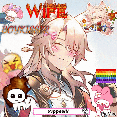 a picture of a girl with the words " wife boykiss " on it