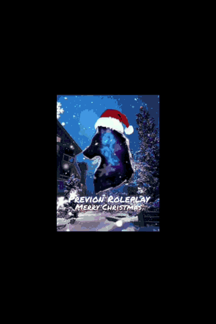 a picture of a wolf wearing a santa hat and the words merry christmas