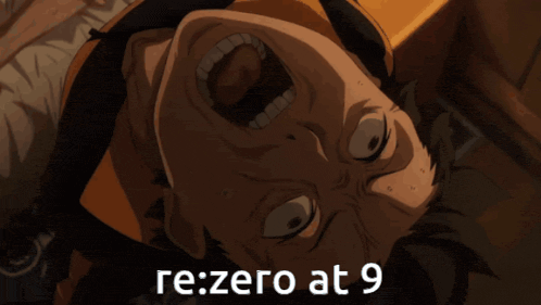 a cartoon character is screaming with the words re zero at 9 below him
