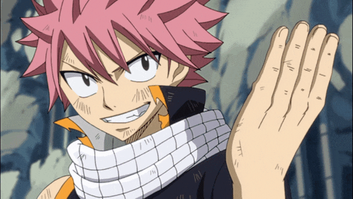 a cartoon character with pink hair and a scarf on his neck