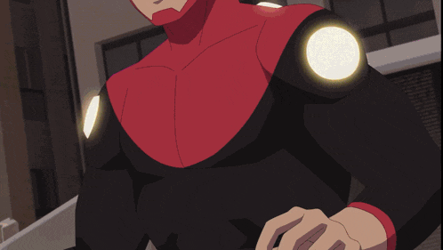 a cartoon of a man in a red and black costume