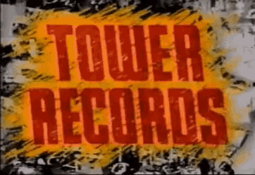 a sign that says tower records on it in red