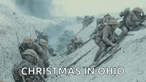 a group of soldiers in a trench with the words christmas in ohio above them