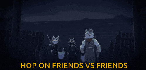 three cartoon cats are standing next to each other with the words hop on friends vs friends below them