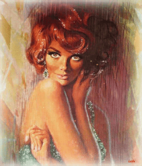 a painting of a woman with red hair has the name lola on the bottom