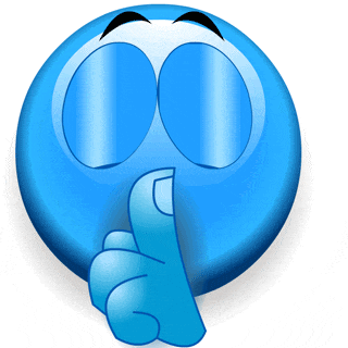 a blue smiley face with its eyes closed and a finger on its lips