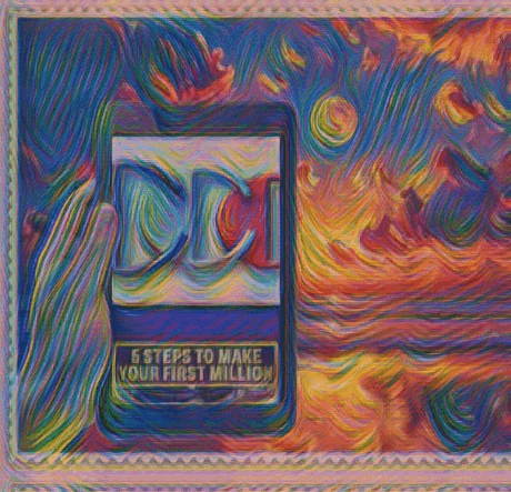 a colorful painting of a cell phone with the words " 5 steps to make your first million " on it