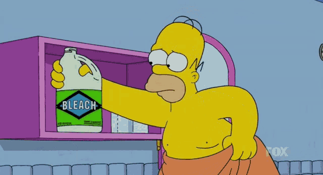 homer simpson is pouring bleach on his face