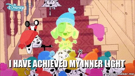 a cartoon of dalmatian dogs with a caption that says i have achieved my inner light .