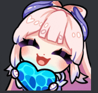 a cartoon girl is holding a blue heart in her mouth