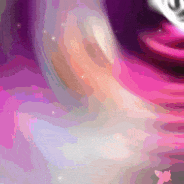 a pink and purple background with a white butterfly in the foreground