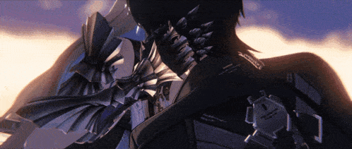 a close up of a person 's back with a sword and a shield