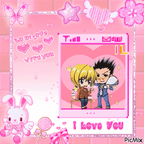 a picture of a boy and girl with the words i love you on the bottom