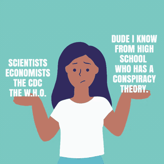 a cartoon of a woman with the words " dude i know from high school who has a conspiracy theory "