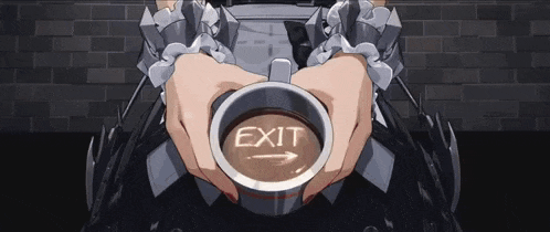 a woman is holding a cup of coffee with the word exit on it .