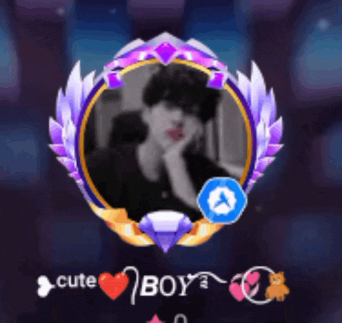 a picture of a boy in a purple and gold frame with the words cute boy