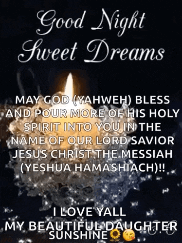 a good night sweet dreams greeting card with a candle and a prayer .
