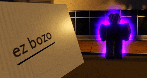a person standing in front of a box that says ez bozo