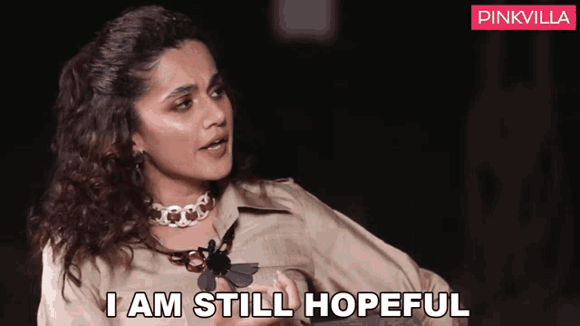 a woman says " i am still hopeful " in a pinkvilla ad