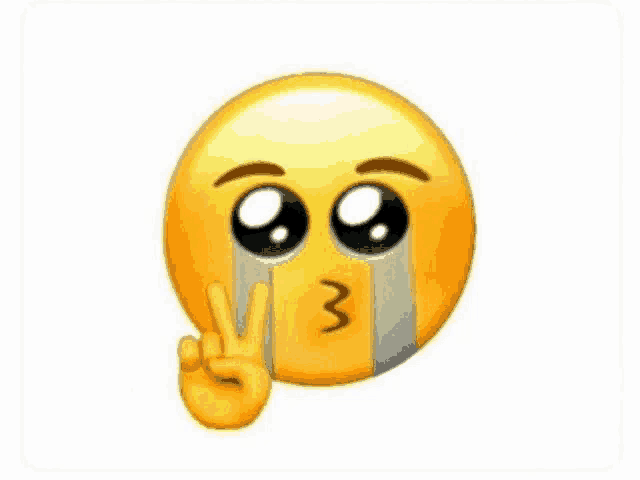 a crying emoji is giving a peace sign .