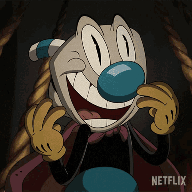 a cartoon character from netflix is smiling and making a funny face