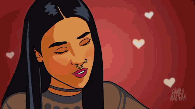 a cartoon drawing of a woman with hearts around her and the name samuel marthan