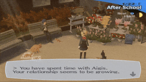 a screenshot of a video game says you have spent time with aigis