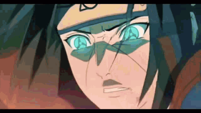 a close up of a cartoon character with blue eyes