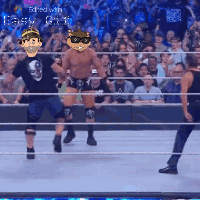 a wrestling match is being edited with easy gif on the bottom