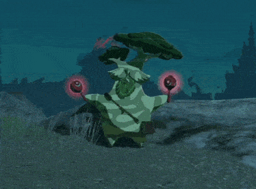a cartoon drawing of a person holding a green object with petals falling out of it