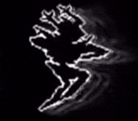 a white outline of a person 's hand on a black background with smoke coming out of it .