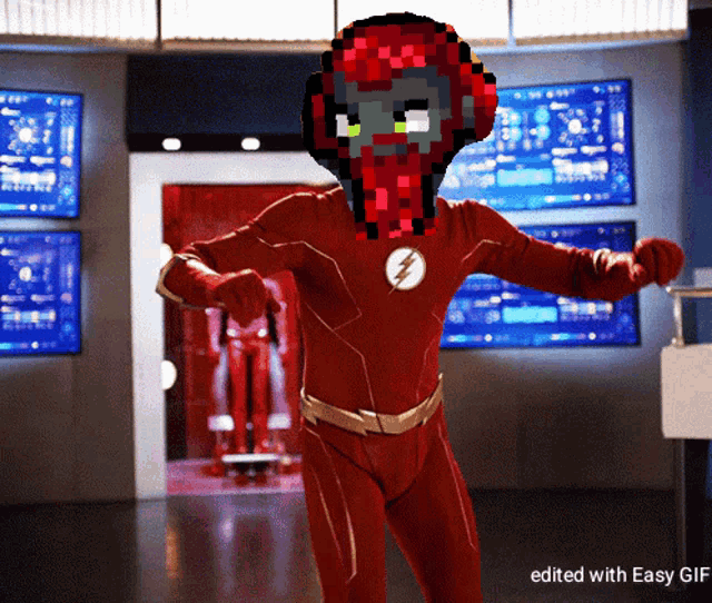 a pixelated image of a man in a flash suit
