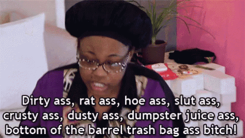 a woman with glasses and a black hat says dirty ass