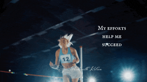 a woman jumping over a bar with the words " my efforts help me succeed " below her