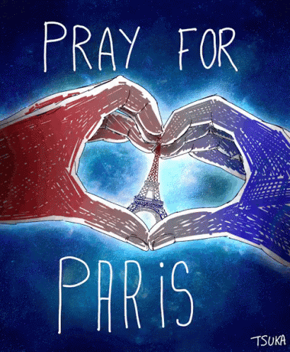 a drawing of two hands making a heart shape with the words pray for paris