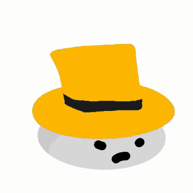 a snowman wearing a yellow top hat with a black stripe