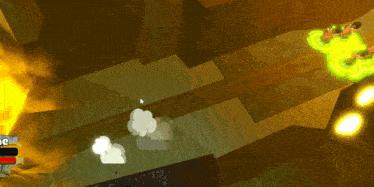 a screenshot of a video game with a few clouds and a few explosions