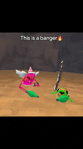two cartoon characters are fighting each other in a video game with the words `` this is a banger '' .