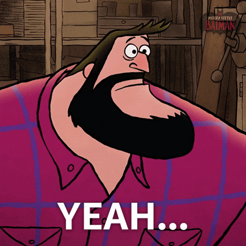 a cartoon of a man with a beard and the words yeah