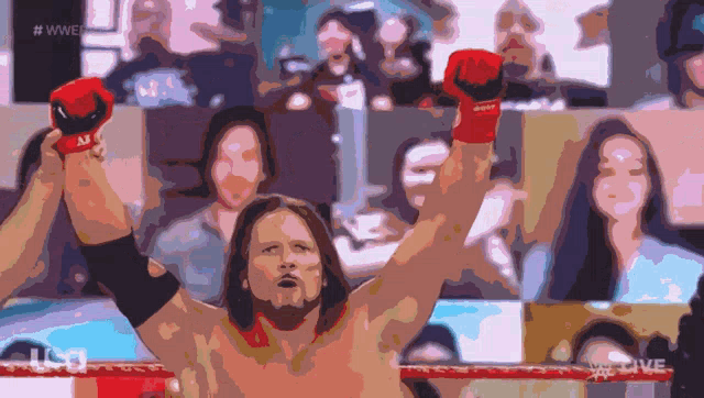 a man in a wrestling ring with the word wwe on the bottom left
