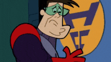 a cartoon character with a sad look on his face is standing in front of a sign that says t.f.