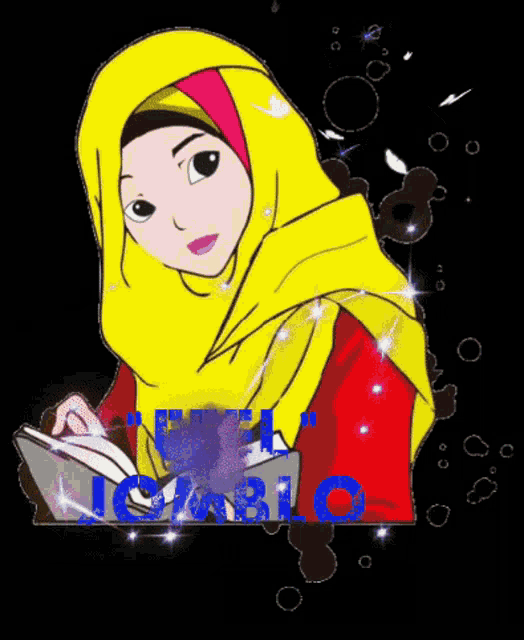 a cartoon of a woman wearing a yellow hijab and a red shirt with the word iqbalc on the bottom
