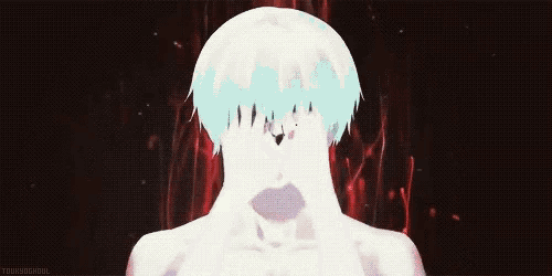 a close up of a person 's face with blood coming out of it and a red background .